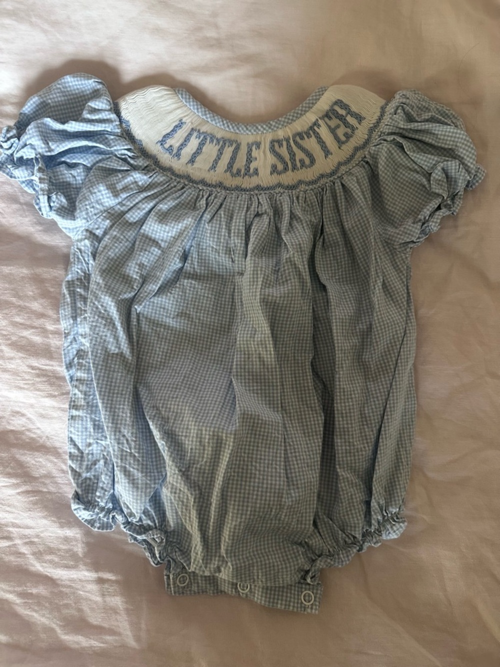 Little Sister Blue Gingham Baby One-Piece Bodysuit